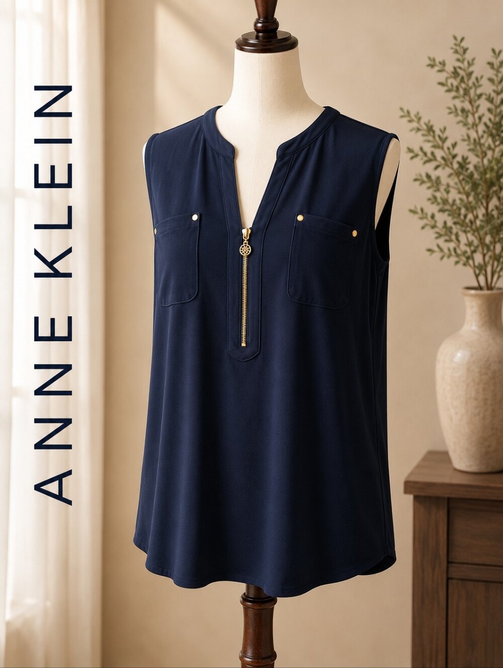 Anne Klein sleeveless zip Front Blouse - classic black